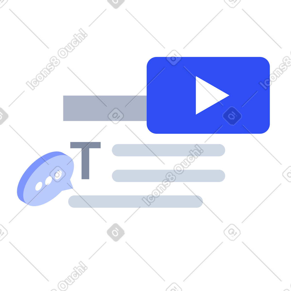 Web article page with embedded video and comment section illustration in System style download in PNG, SVG
