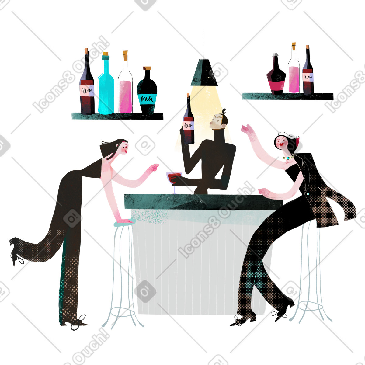 Freunde in trendiger bar-Illustration im Fabulous-Stil als Download PNG, SVG