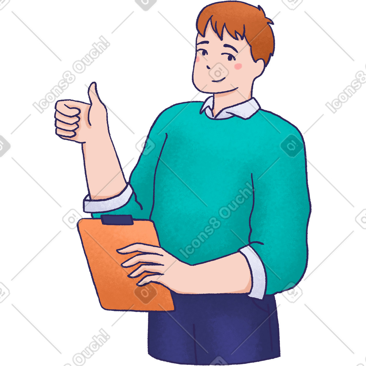 Ilustración Hombre con portapapeles mostrando los pulgares hacia arriba en estilo Hue a descargar en PNG y SVG
