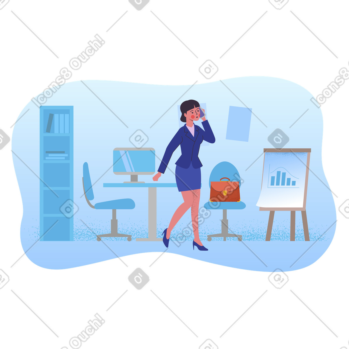 Businesswoman talking on the phone in her office illustration Pale style download PNG, SVG