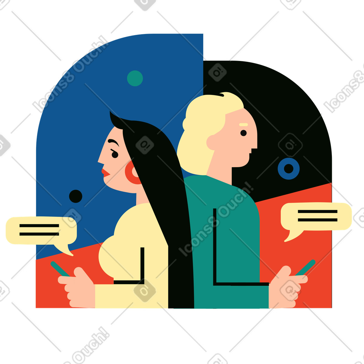 Mann und frau unterhalten sich am telefon-Illustration im Polar-Stil als Download in PNG, SVG