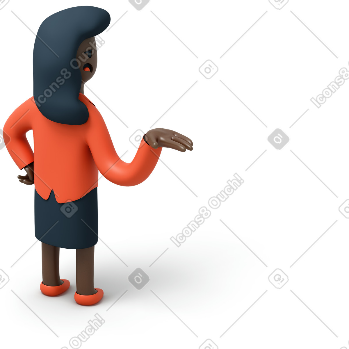 3D Flame スタイルの 手を上げて右を向いている黒人実業家の背面図 のイラストをPNG、SVG形式でダウンロード