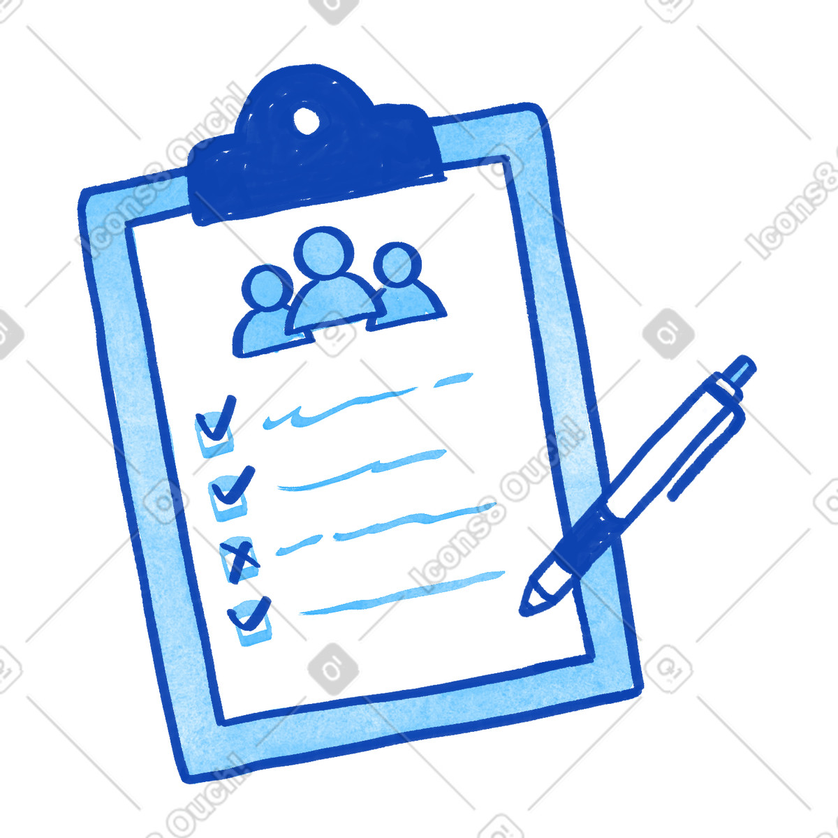 Tint 스타일의 Checklist clipboard with pen and team icons for employee onboarding 일러스트레이션 PNG, SVG 다운로드