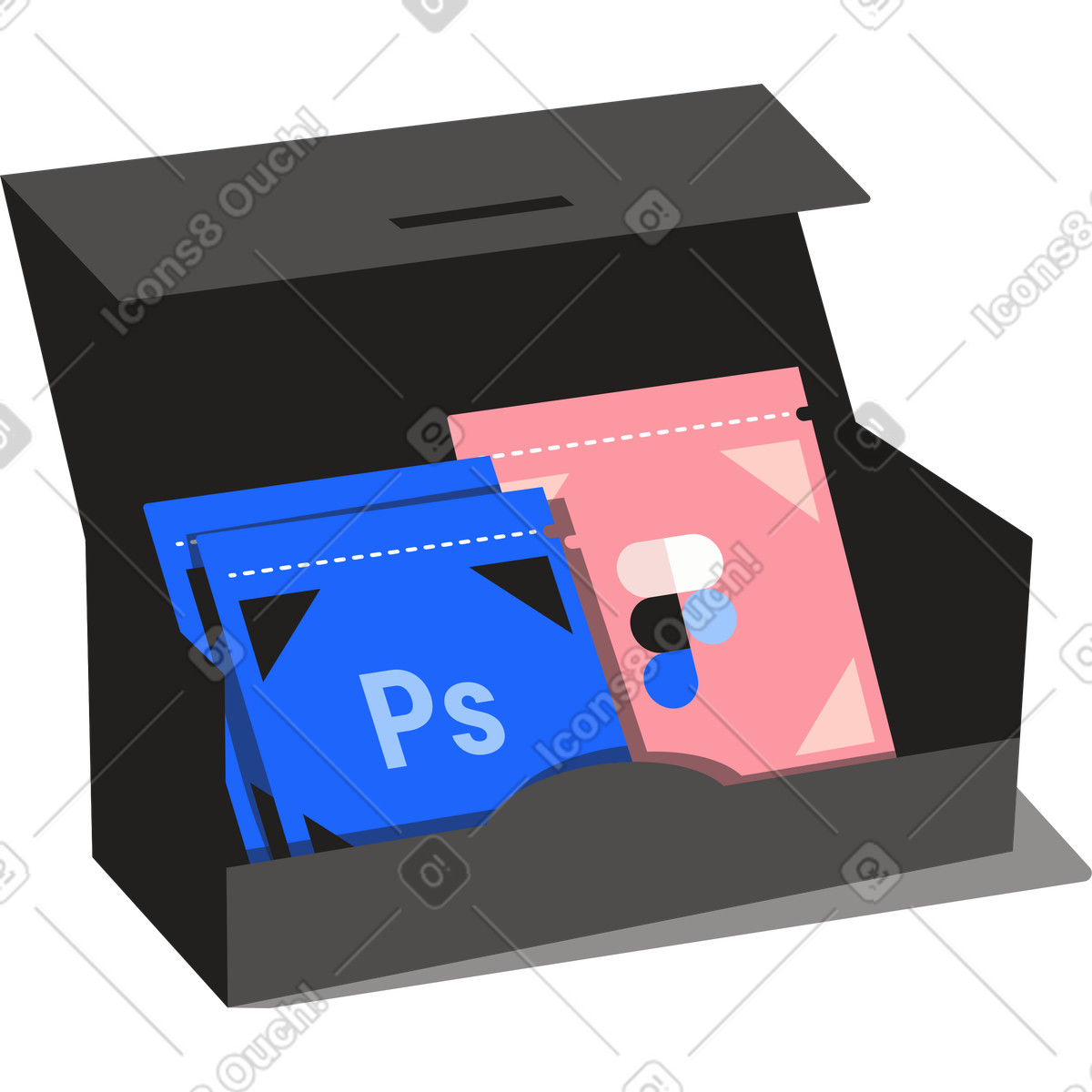 Scatola di bustine tè con loghi programmi design illustrazione in stile Editorial scarica in PNG, SVG
