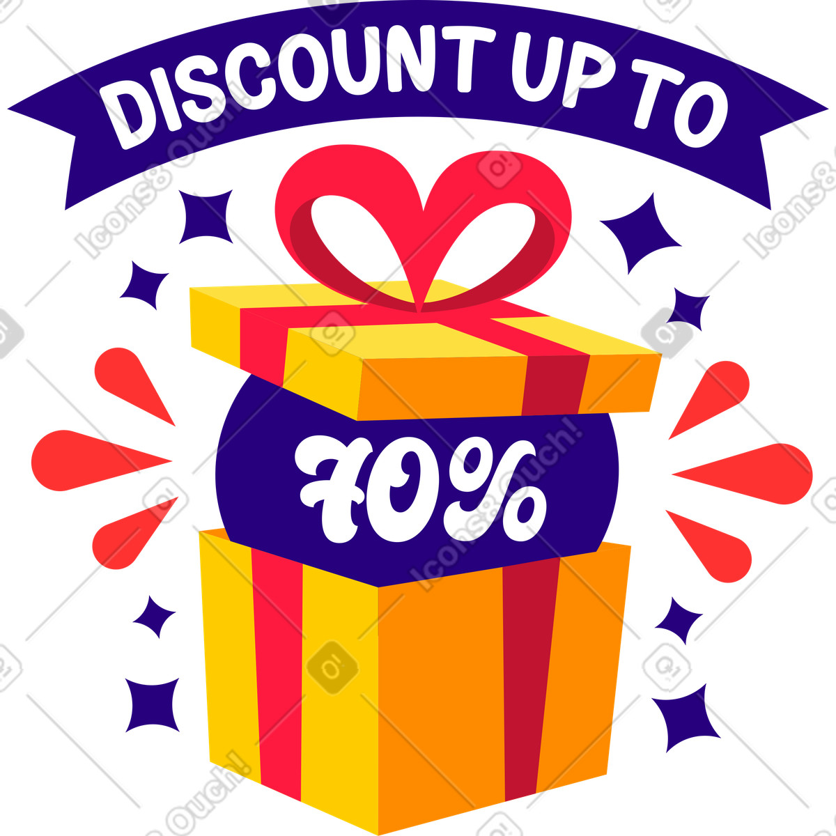 Sconto sulle lettere fino al settanta per cento del testo regalo illustrazione in stile Lettering scarica in PNG, SVG