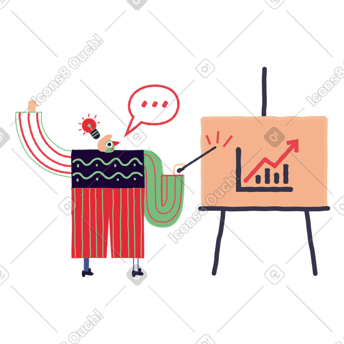 Analista finanziario che presenta un grafico di crescita illustrazione in stile Stripy scarica in PNG, SVG