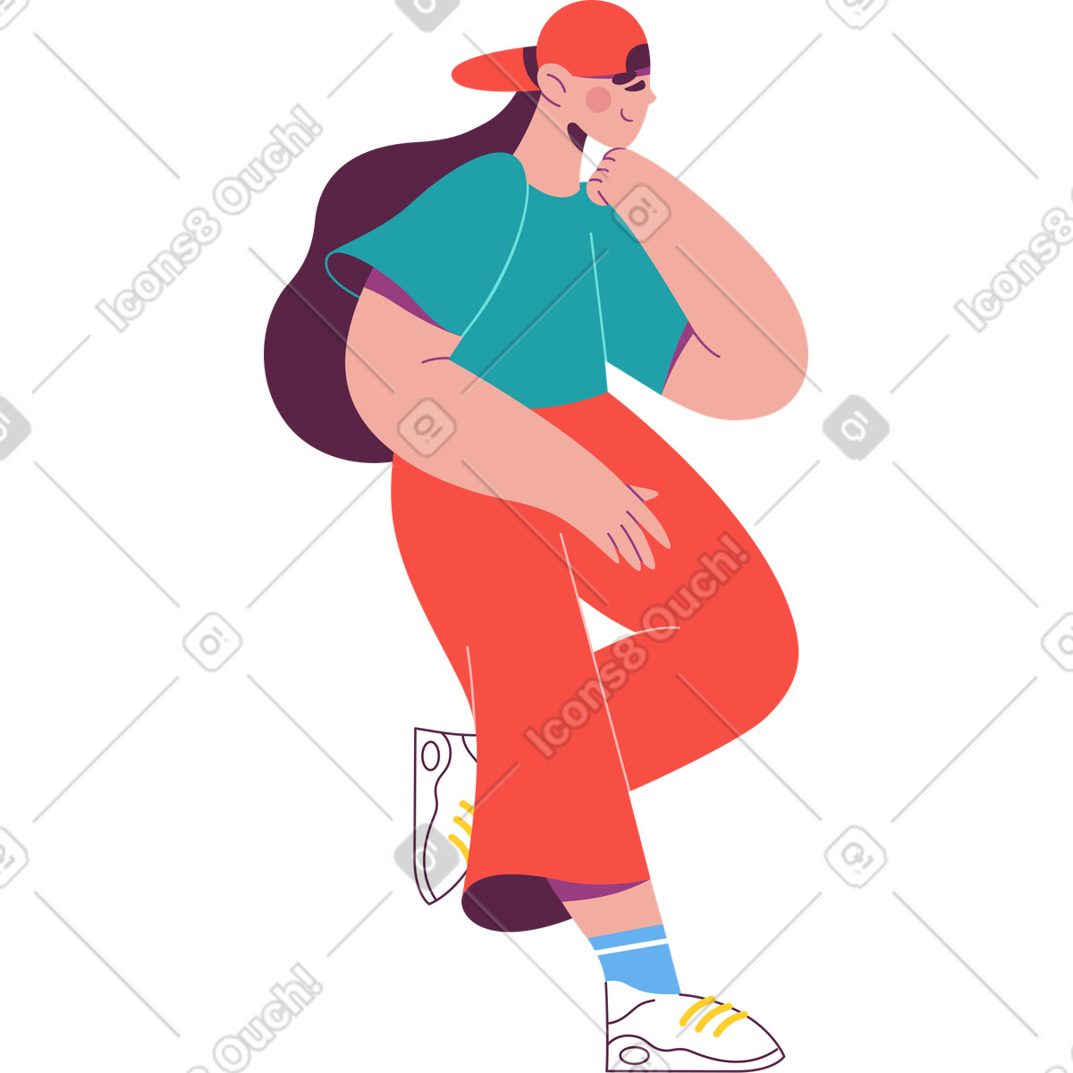 La donna sta con testa appoggiata a portata di mano illustrazione in stile Sammy scarica in PNG, SVG