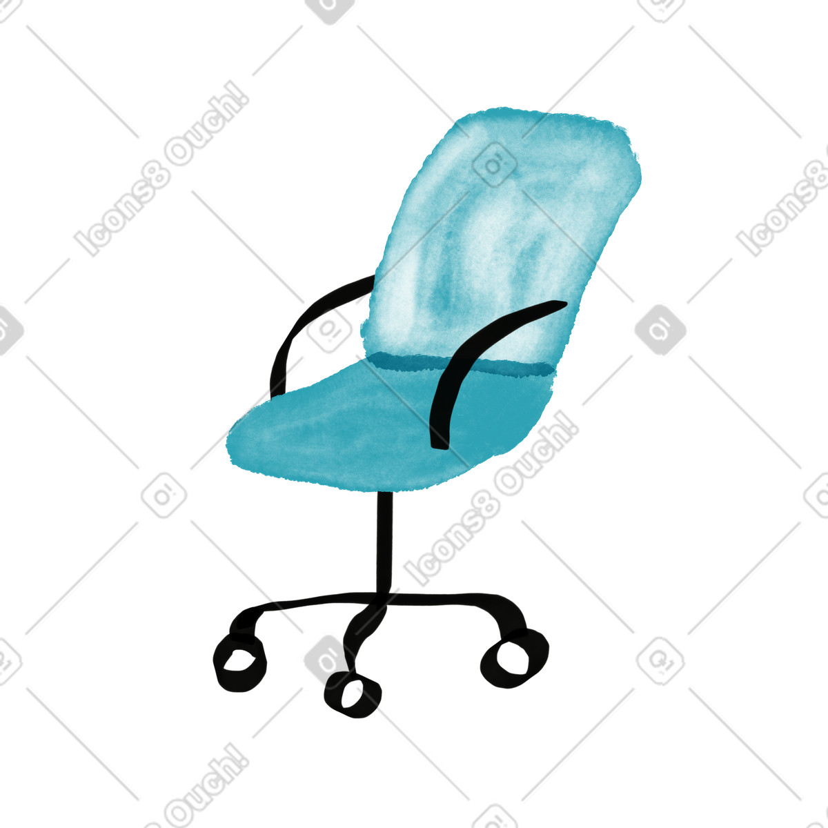 Watercolor sketch スタイルの Chair with cushioned seat backrest and rolling wheels for workspace のイラストをPNG、SVG形式でダウンロード