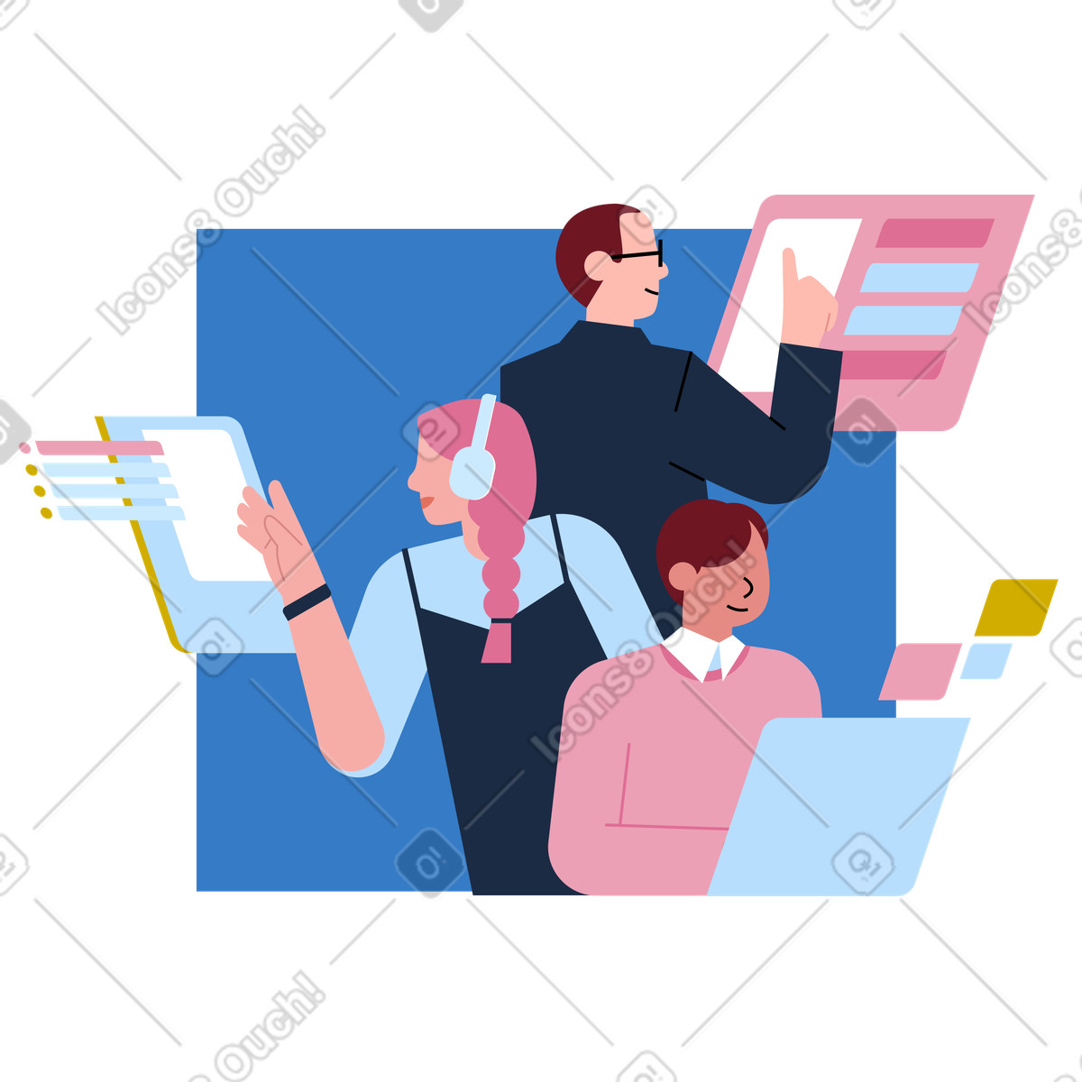 Ilustración Trabajo en equipo un espacio digital estilo Vector a descargar PNG y SVG