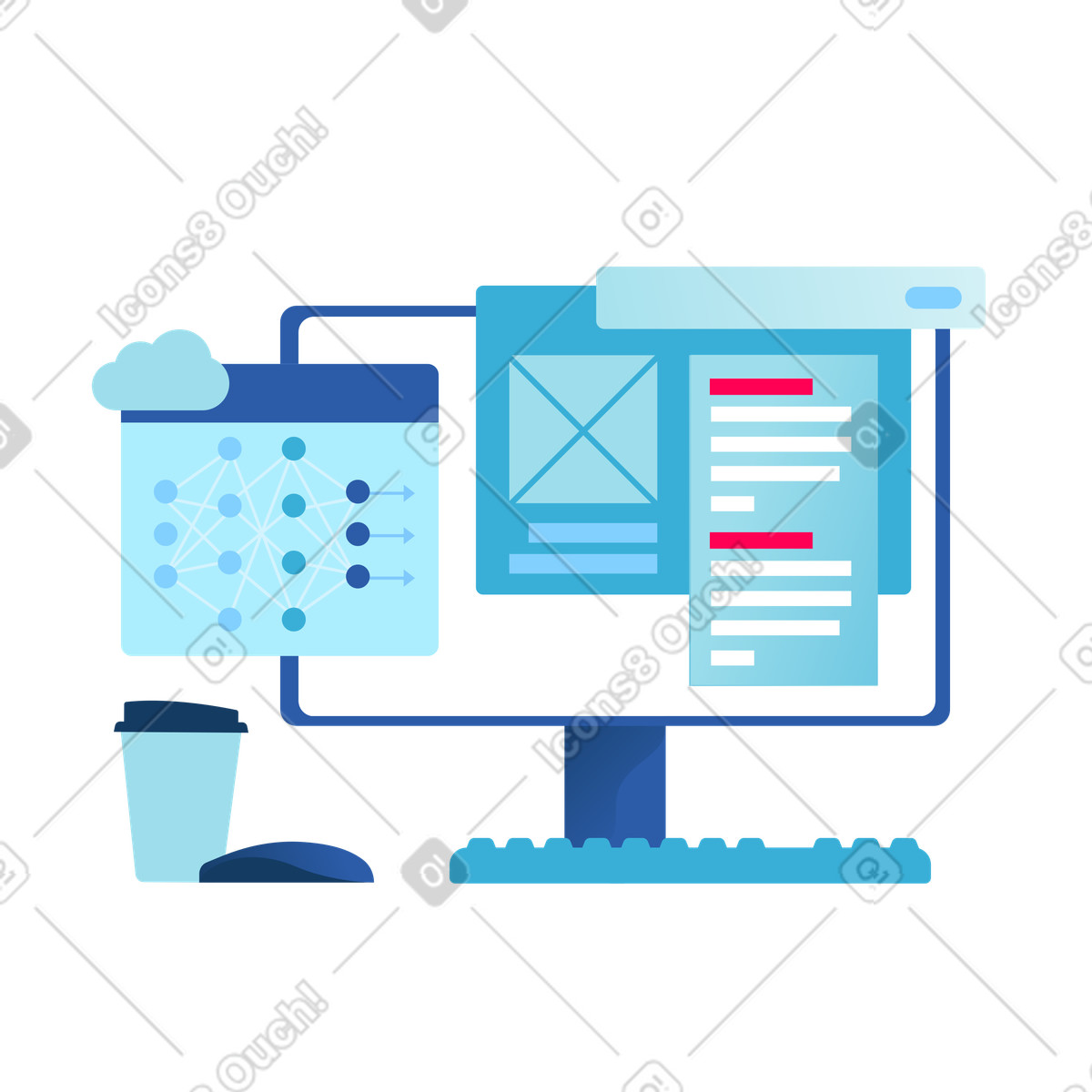 Web design utilizzando una rete neurale illustrazione in stile Daily scarica in PNG, SVG