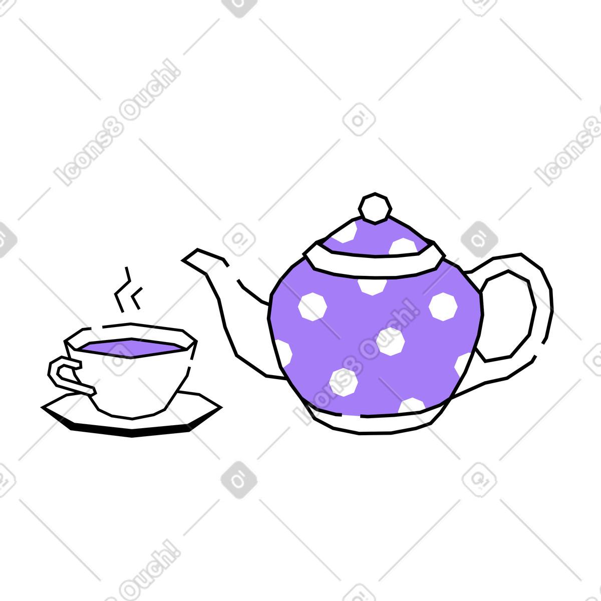 Teepause mit teekanne und teetasse-Illustration im Amethyst-Stil als Download in PNG, SVG