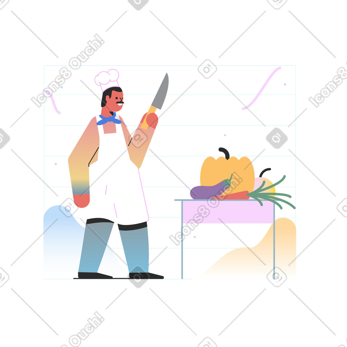 Ilustração de Fazendo um jantar vegetariano em no estilo Marginalia para baixar em PNG, SVG