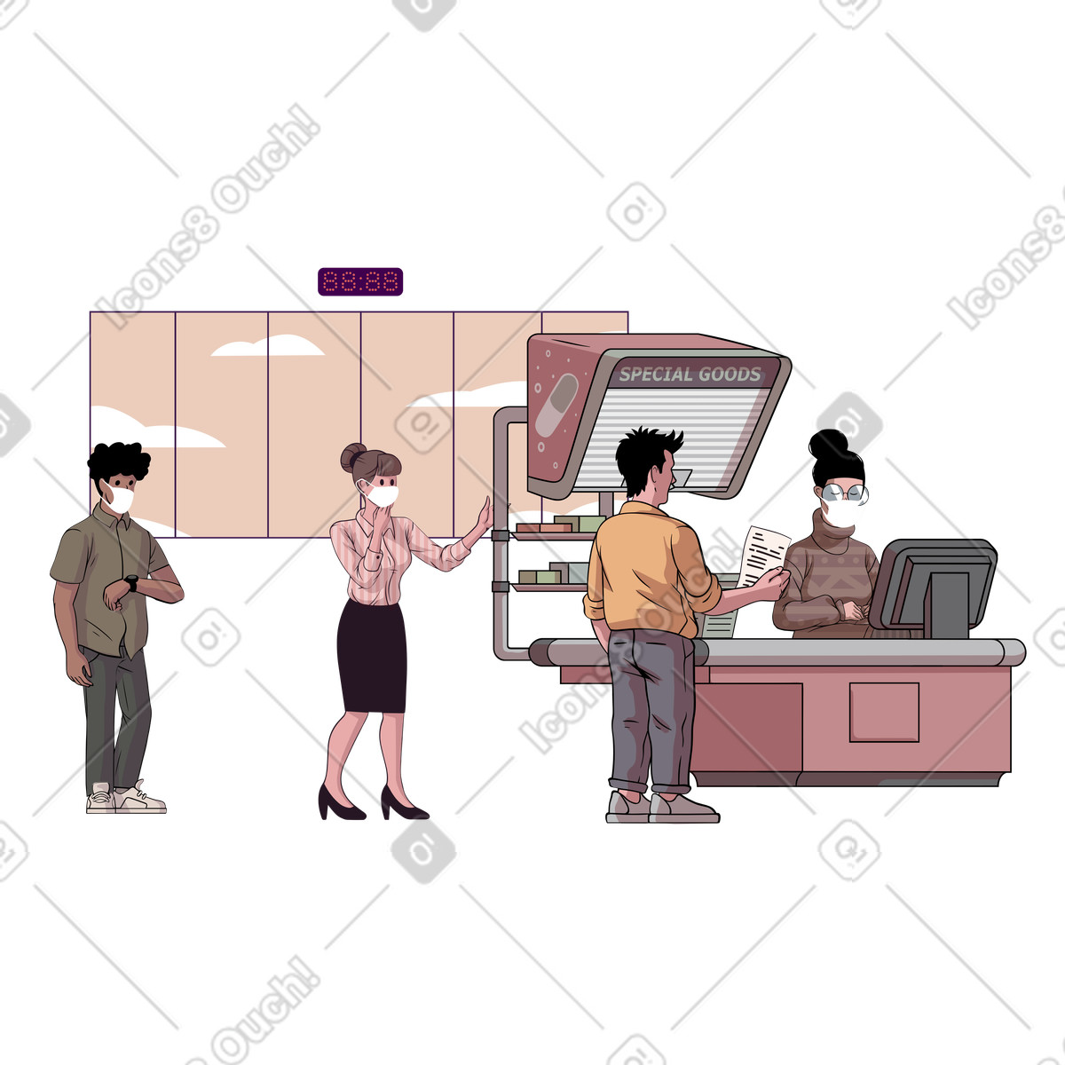 Ilustración Distancia segura en la línea de tienda estilo Eastwood a descargar PNG y SVG