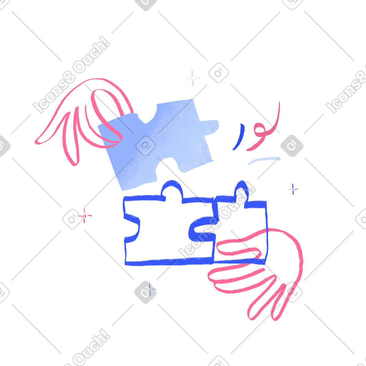 Иллюстрация Hands playing puzzle as teamwork в стиле Quirky — скачать в форматах PNG, SVG