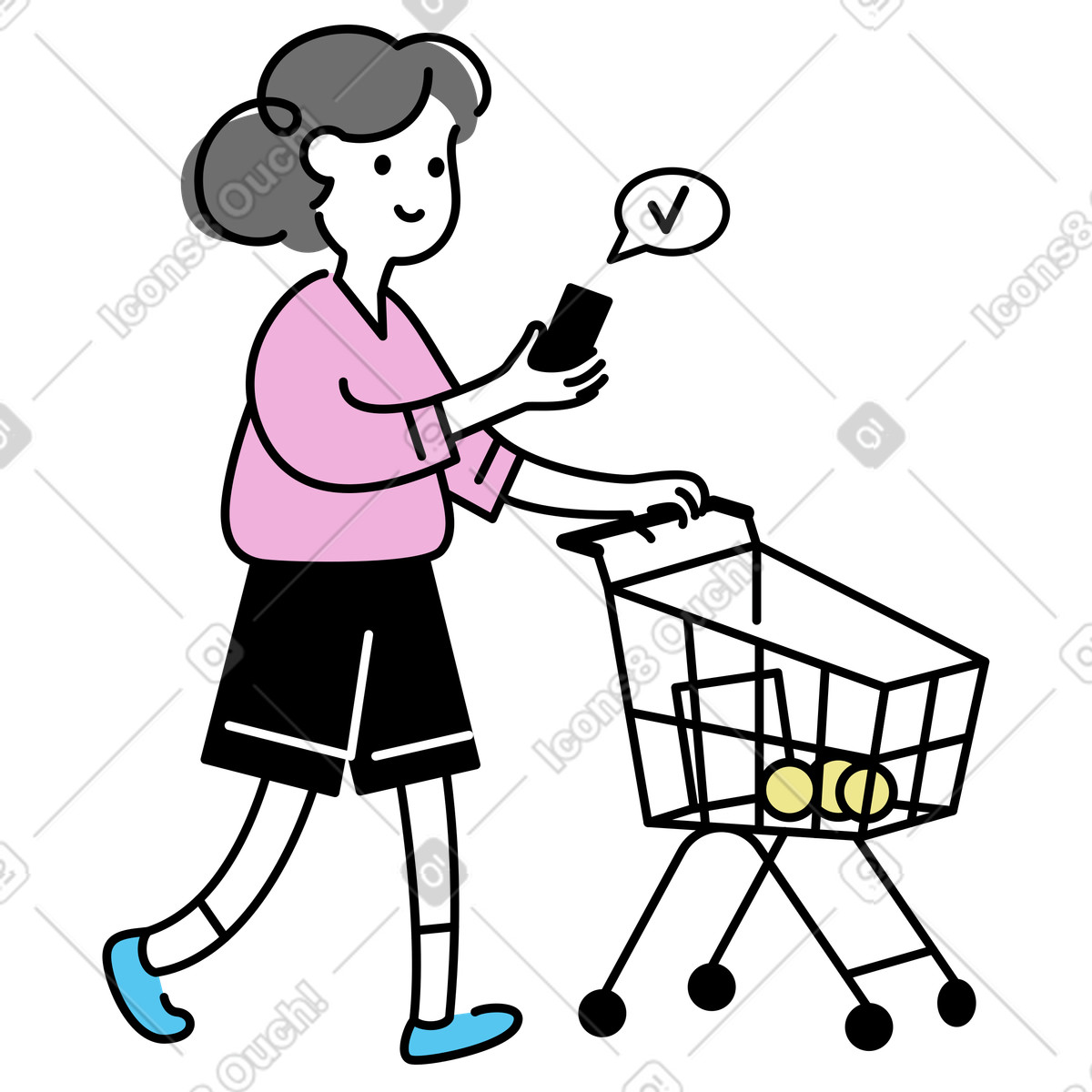 Checking digital shopping list in supermarket, grocery and daily essentials-Illustration im Mochi-Stil als Download PNG, SVG