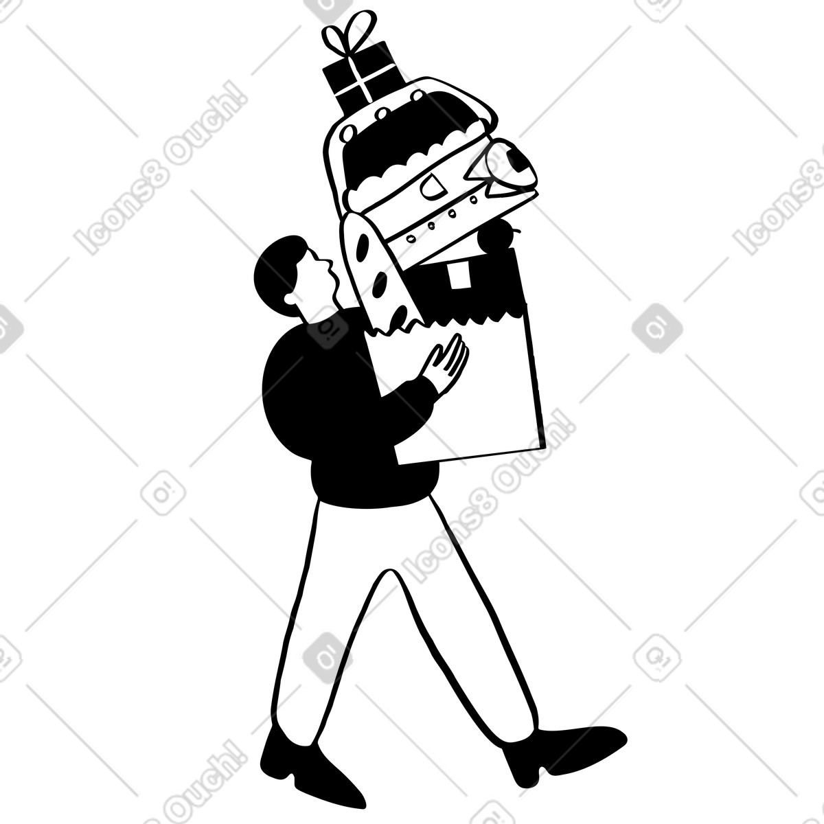 Ilustração de Homem andando com compras na sacola em PNG e SVG