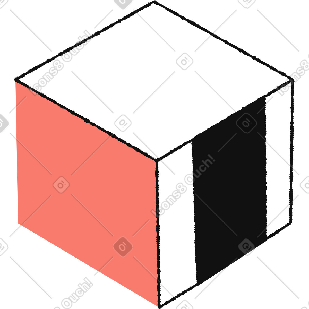 Ilustración Cube geometric shape with white top and coral side face en estilo Bold People a descargar en PNG y SVG