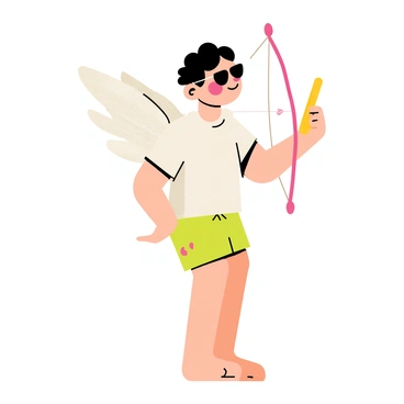 A modern cupid wearing sunglasses and aiming a smartphone instead of a bow