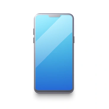 A contemporary smartphone with a sleek design, featuring a large touch screen and minimal bezels. The phone is shown in a vertical position, highlighting its slim profile. The back of the phone is made of glass with a subtle reflection, showcasing a metallic frame. The logo of the brand is prominently displayed on the back in a modern font. A soft shadow is cast beneath the phone, adding depth to the illustration. The background is plain and light-colored, emphasizing the simplicity and elegance of the product.