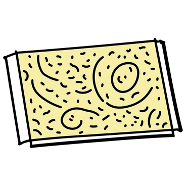 A rectangular canvas displaying an intricate pattern made entirely from yellow mustard seeds. The seeds are arranged in curved lines and concentric circles, creating a textured, flowing design. The background of the canvas is a muted beige, enhancing the vibrant yellow of the seeds. The overall composition showcases the meticulous placement of each seed, forming a harmonious and visually captivating pattern.