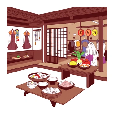 A home decorated with traditional Korean decorations and Chuseok symbols