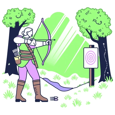 A witcher practicing archery at a secluded woodland target range