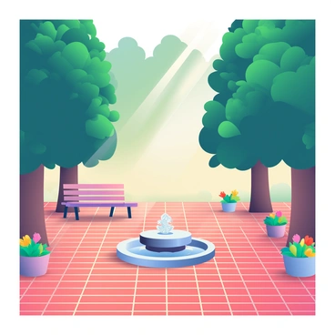 An elegant courtyard paved with bricks and surrounded by trees