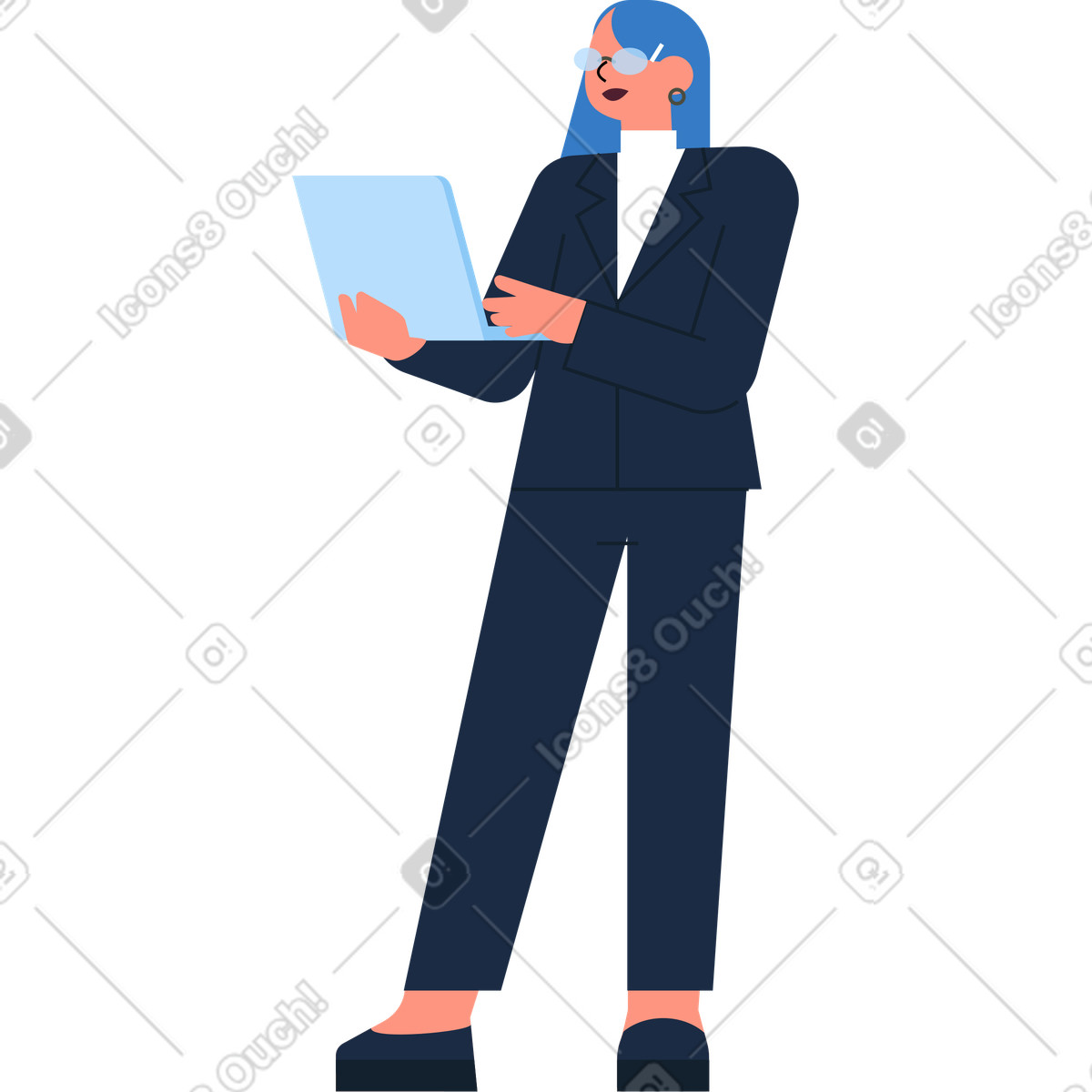 Donna in piedi con un computer portatile illustrazione stile Vector scarica PNG, SVG