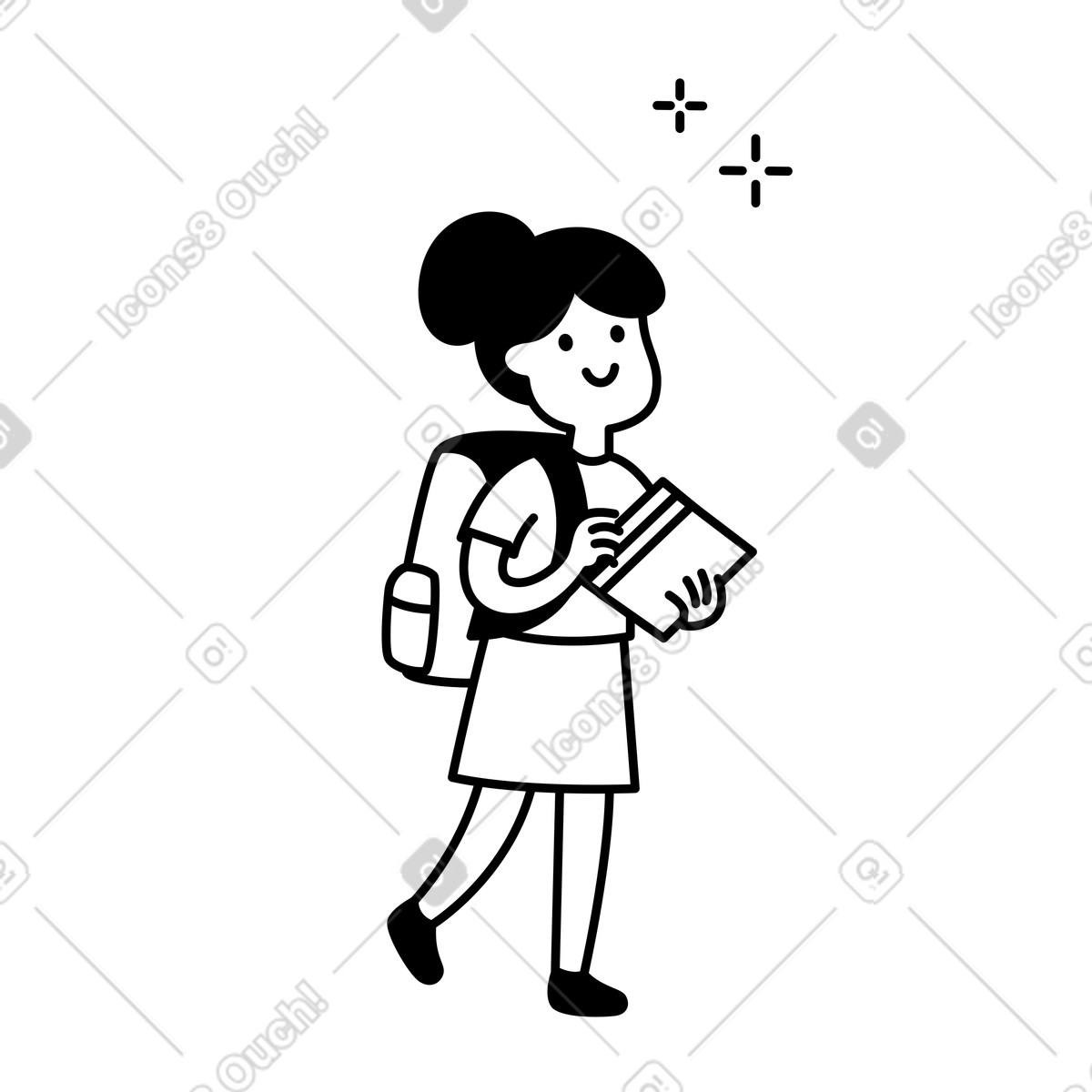 Ilustração de Student carrying backpack and books walking to school smiling em no estilo Notion Line Art para baixar em PNG, SVG