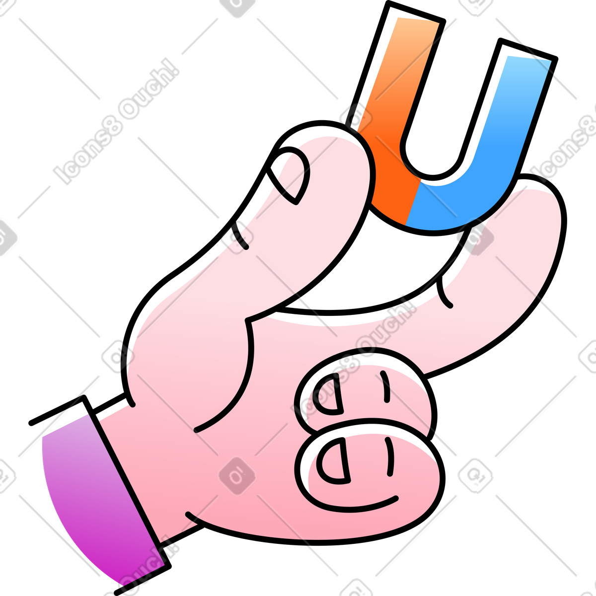 Hand, die einen blau-roten magneten hält-Illustration im Pocus-Stil als Download in PNG, SVG