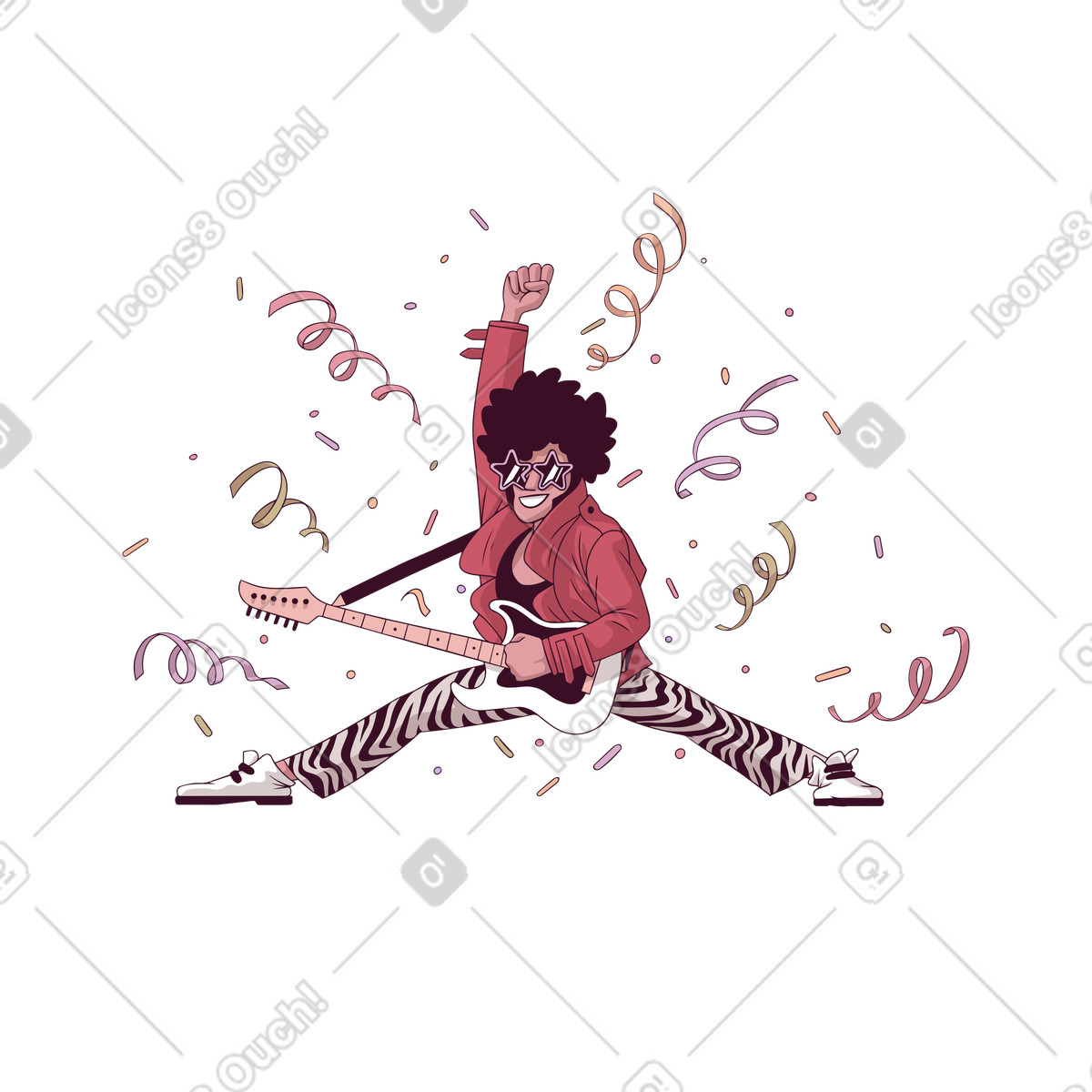 Persona con una chitarra e coriandoli illustrazione in stile Eastwood scarica in PNG, SVG