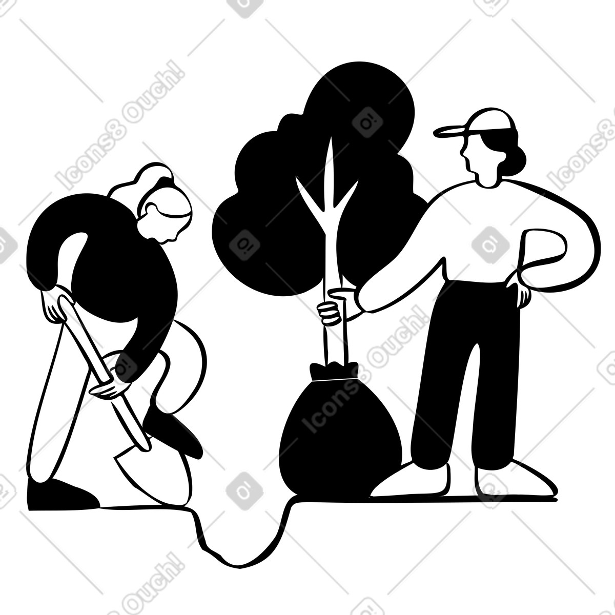 People helping ecology by planting trees illustration in Journal style download in PNG, SVG