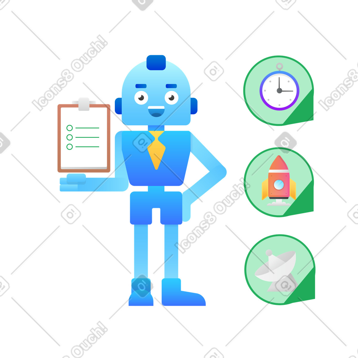 Our service: super fast, always in time, touch illustration Hugo style download PNG, SVG