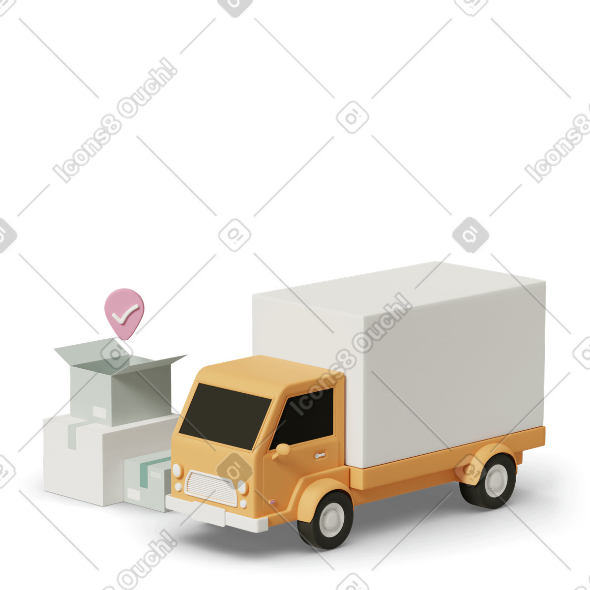 3D Casual life スタイルの Delivery truck and cardboard boxes のイラストをPNG、SVG形式でダウンロード