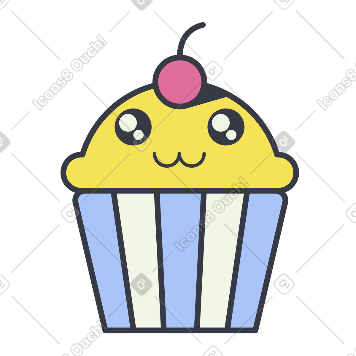 Cute kawaii cupcake with cherry, Bakery treats and desserts-Illustration im Abstract-Stil als Download in PNG, SVG