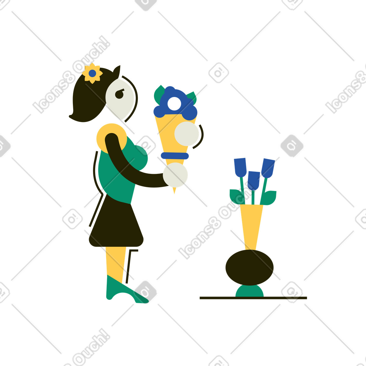 Ilustração de Florista segurando um buquê flores em no estilo Spot para baixar em PNG, SVG