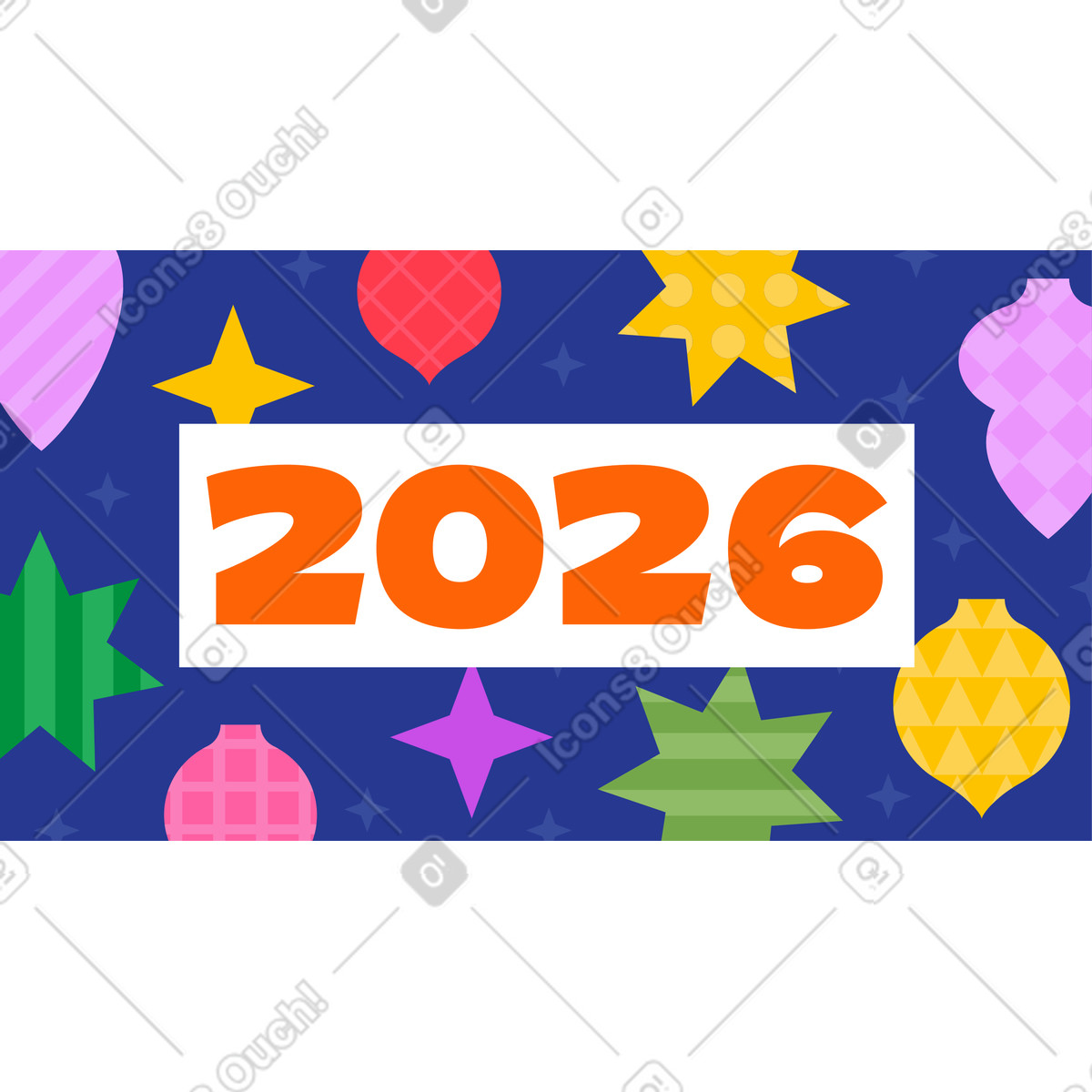 Ilustración Número 2026 sobre fondo con adornos. en estilo Typography a descargar en PNG y SVG