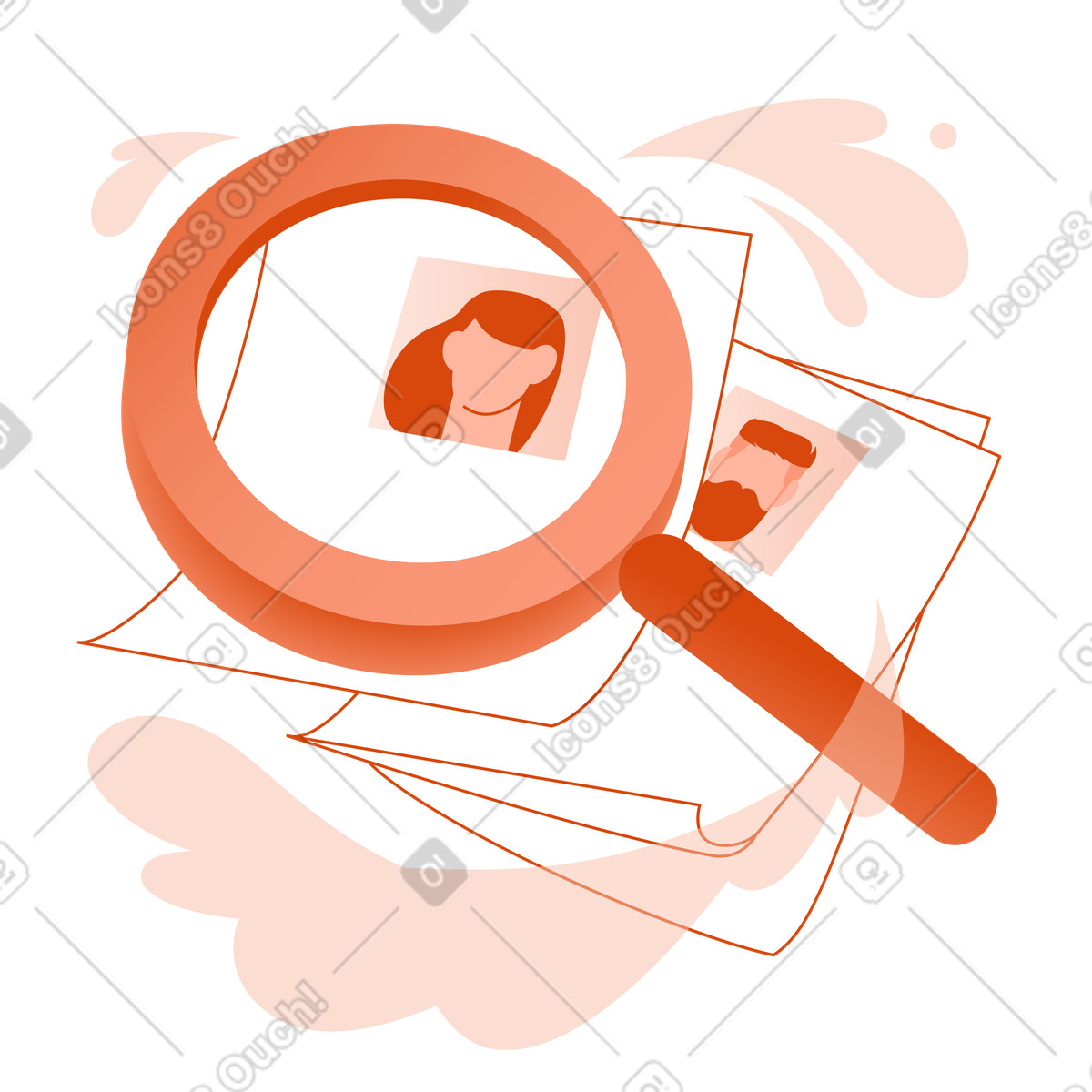 Orange スタイルの 人事担当者が候補者の履歴書に目を通す のイラストをPNG、SVG形式でダウンロード