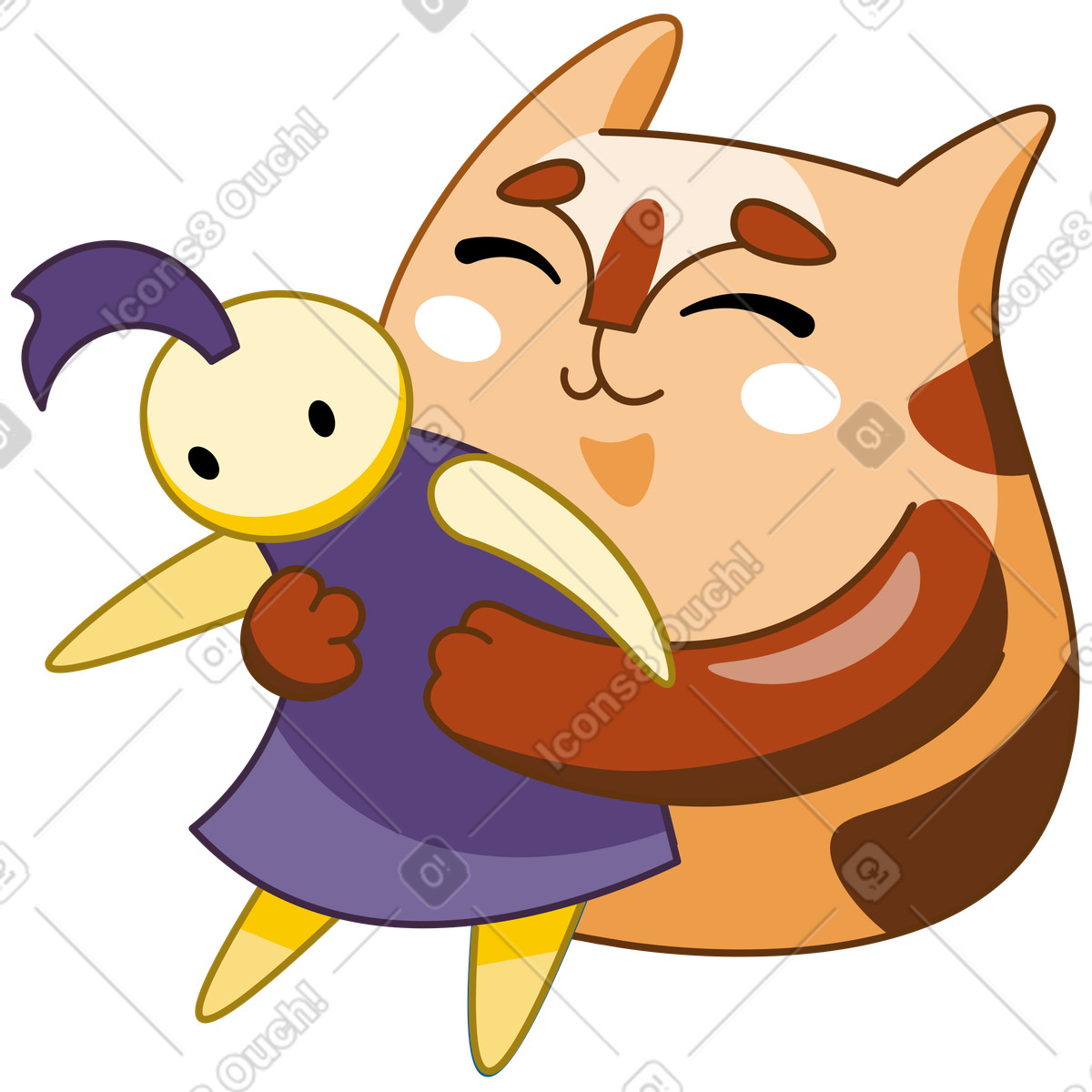 Cat hugging a doll illustration clipart featuring people embracing, available in PNG and SVG