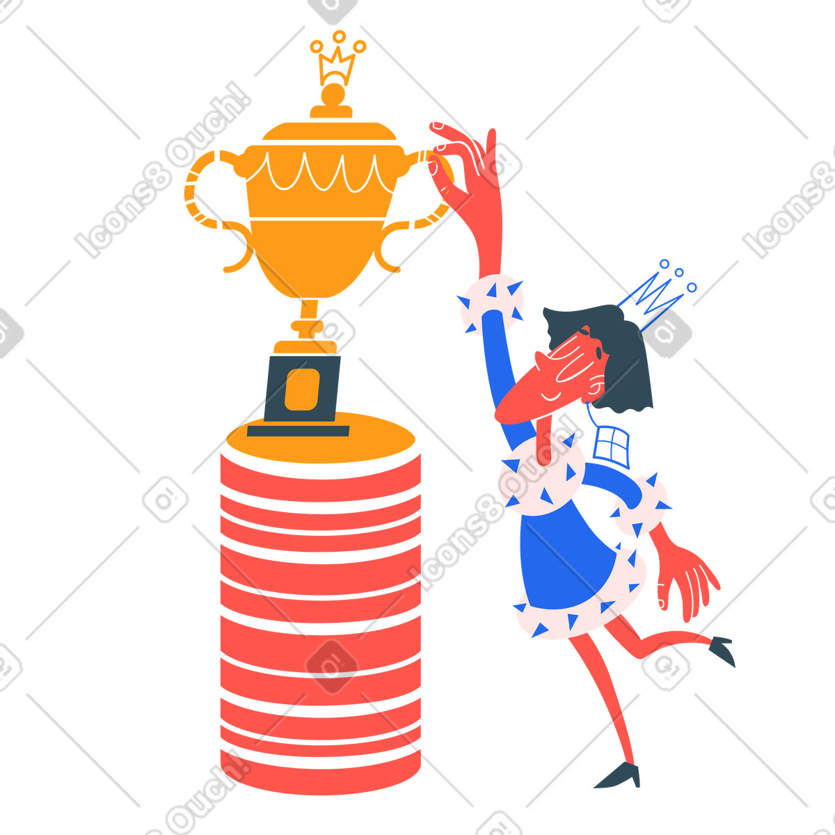 下载 Kingdom 风格的 Winner reaching for trophy cup, Achievement or goal accomplishment 插画，支持 PNG、SVG 格式