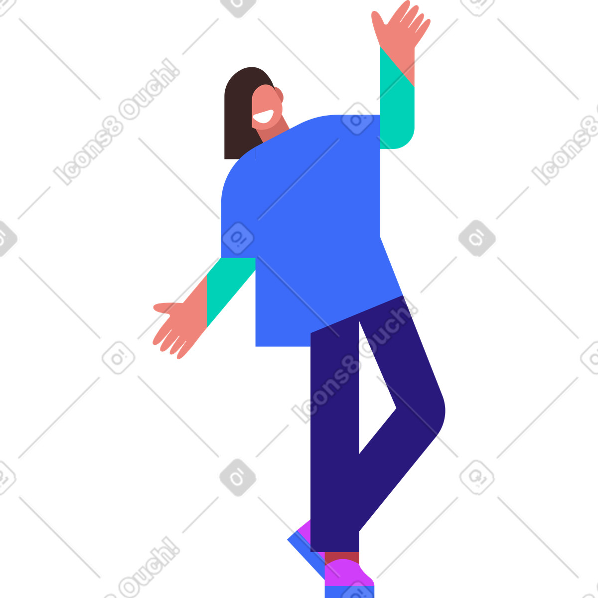 Basic スタイルの 楽しそうに踊る女性 のイラストをPNG、SVG形式でダウンロード
