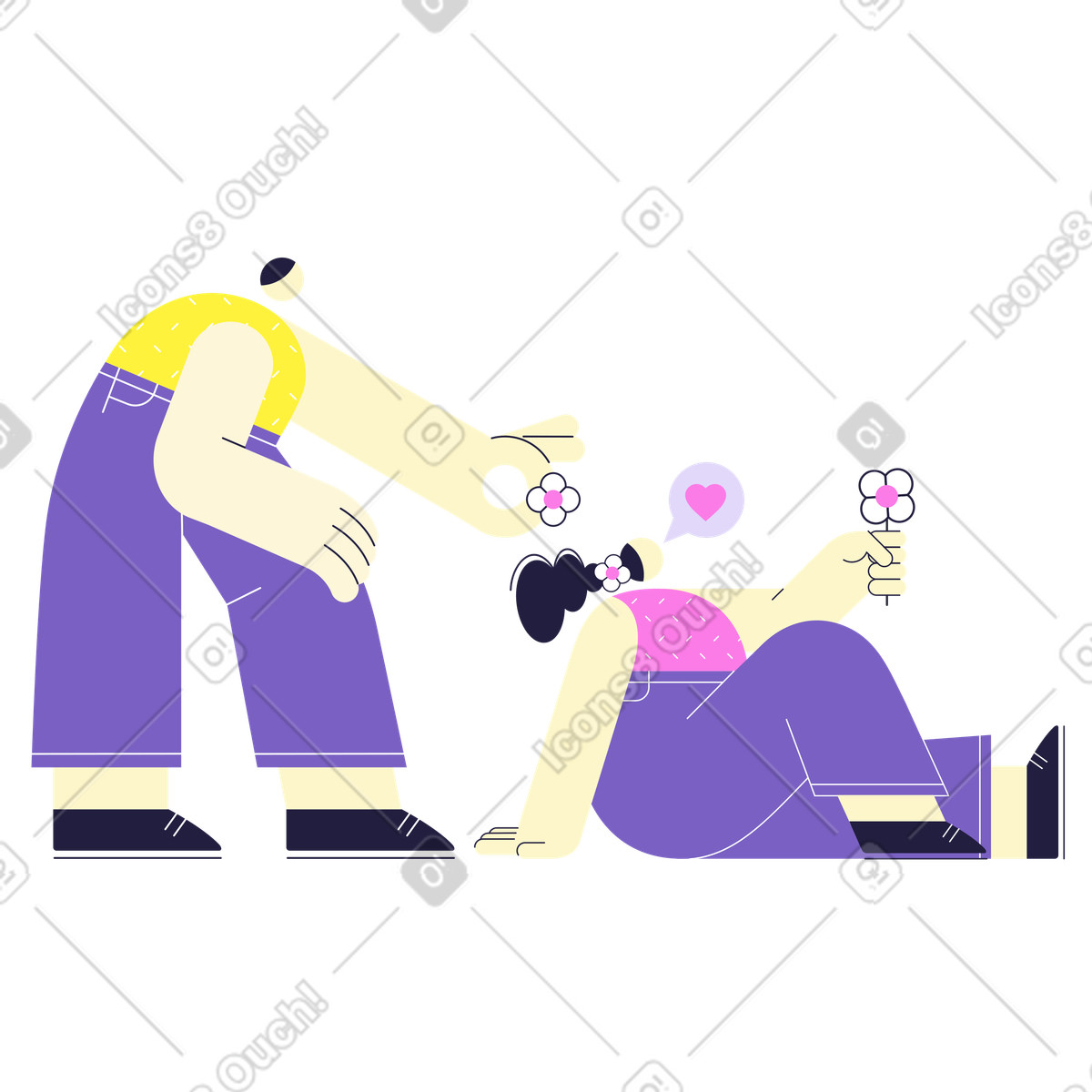 Иллюстрация Пара собирает цветы на свидании в PNG и SVG