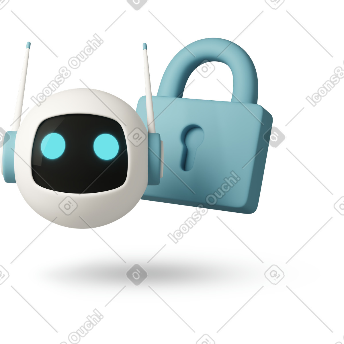 Small chatbot with locked padlock illustration in PNG, SVG