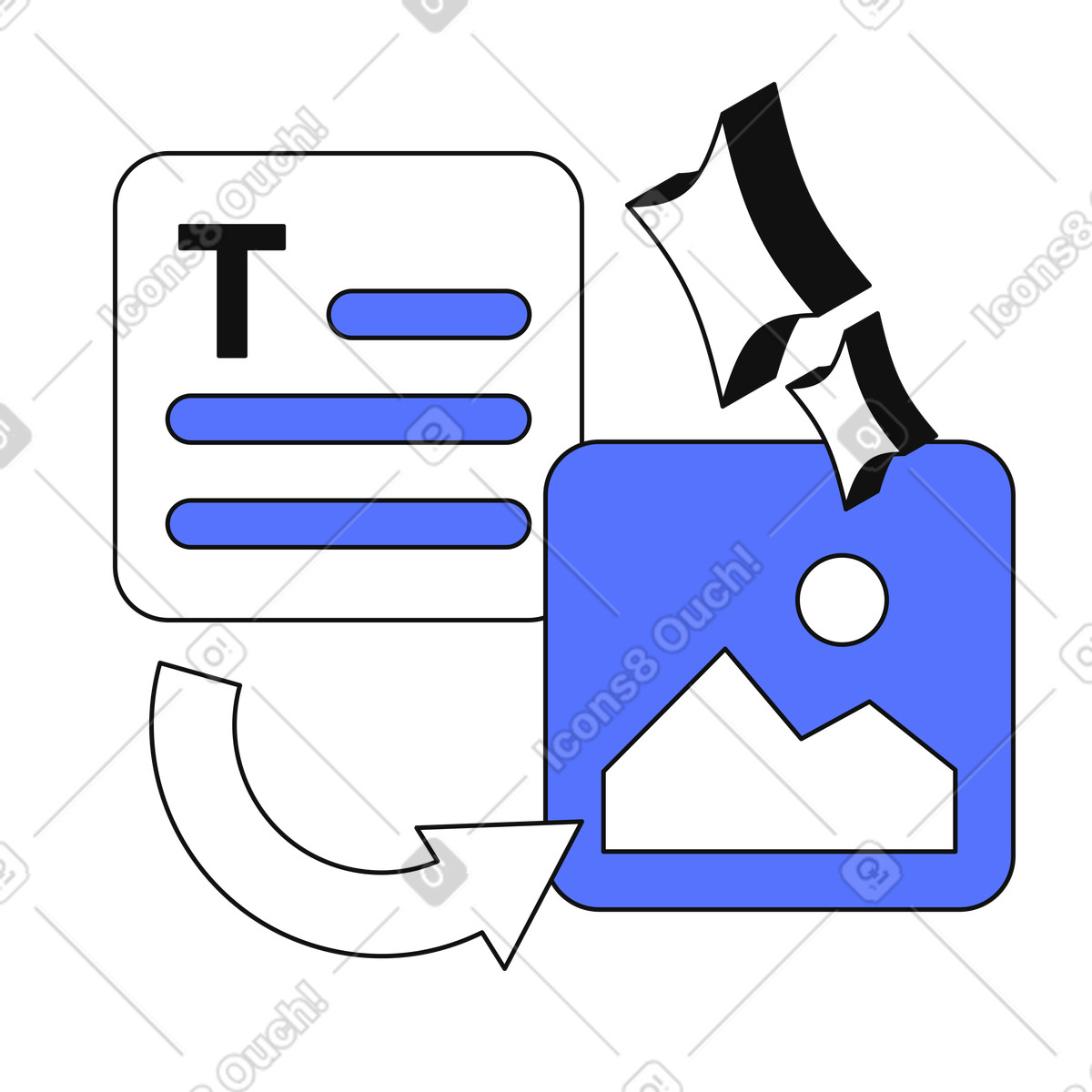 下载 Main 风格的 Conversion of text content into visual image graphic representation 插画，支持 PNG、SVG 格式