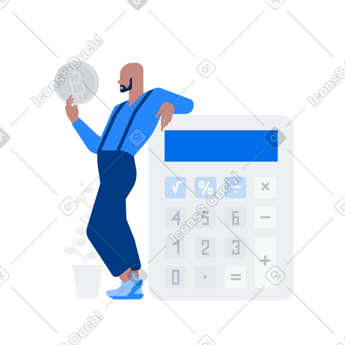 Investor calculating profit from bitcoin mining, Cryptocurrency mining and crypto investment illustrazione in stile Urban scarica in PNG, SVG
