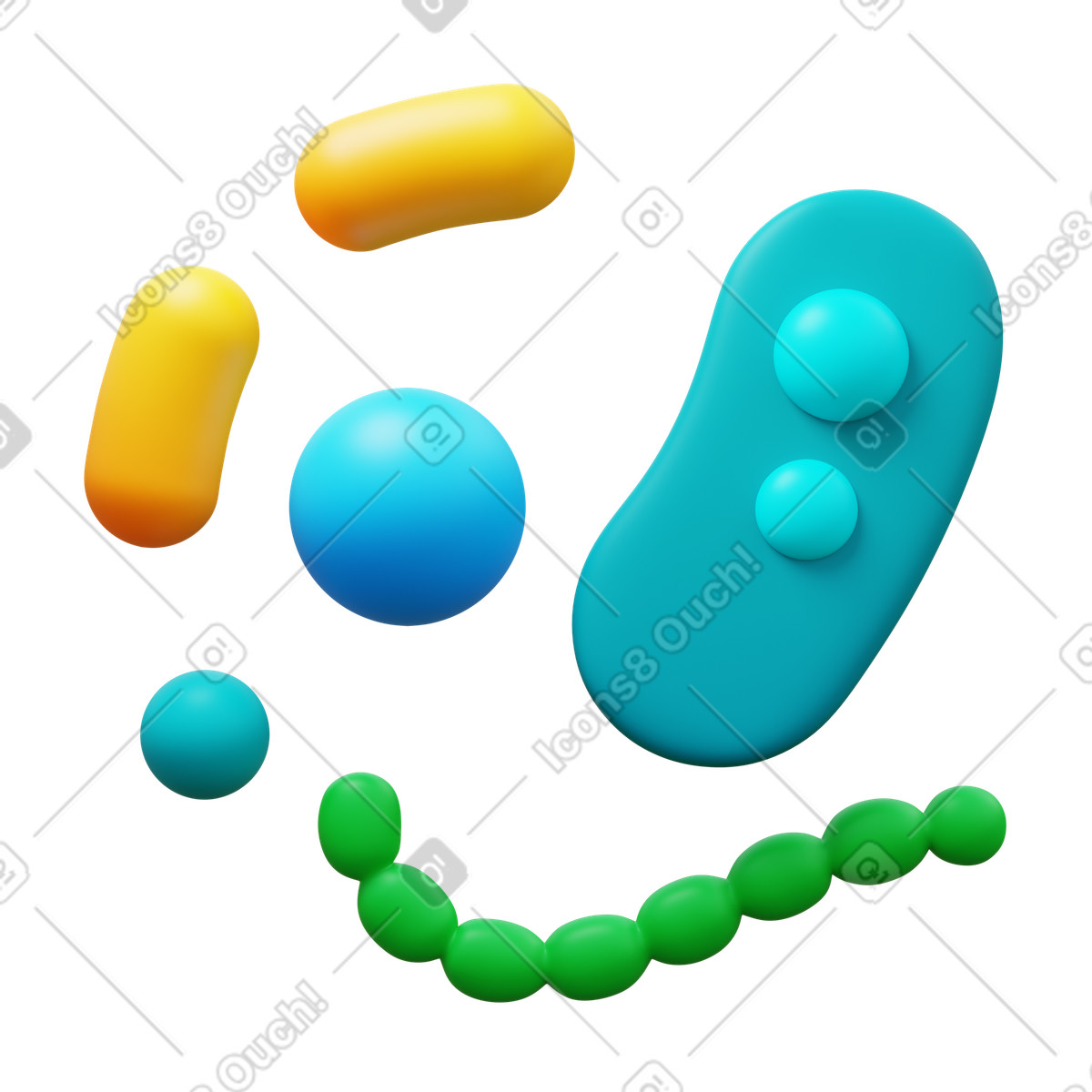 3D Fluency 스타일의 Microorganisms 일러스트레이션 PNG, SVG 다운로드
