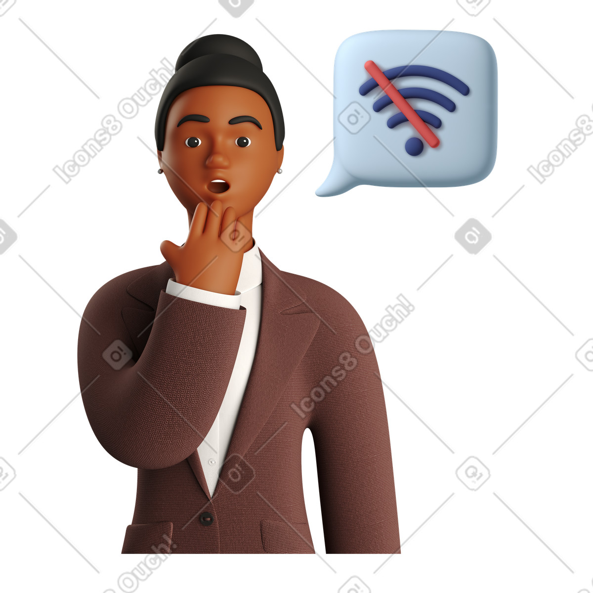 Geschäftsfrau schockiert über wi-fi-ausfall-Illustration im 3D Business-Stil als Download in PNG, SVG