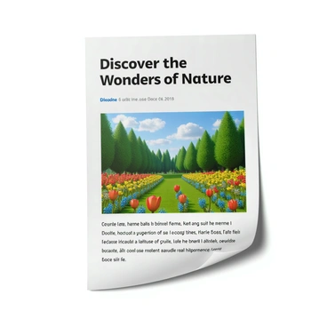 A blog article snippet featuring an inviting headline that reads "Discover the Wonders of Nature." The text is displayed in an attractive, bold font to capture attention. Accompanying the headline is a colorful image of a vibrant forest scene, showcasing lush green trees, a variety of blooming flowers in shades of red, yellow, and blue, and a clear blue sky with fluffy white clouds. The layout is organized and visually appealing, designed to draw readers in.