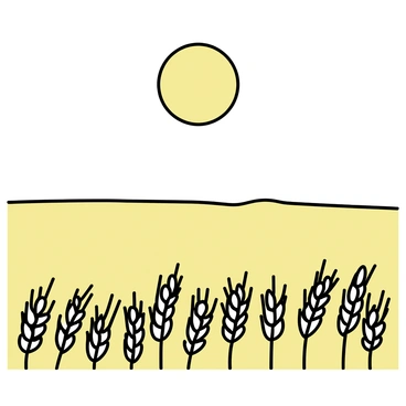 A large harvest moon, glowing softly, hangs in a clear night sky. Below, a vast field of ripe wheat stretches out, with golden stalks swaying gently in the breeze. The moonlight casts a warm, yellow hue across the field, enhancing the rich tones of the wheat. The landscape is open and expansive, embodying a sense of abundance under the luminous moon.