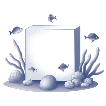 An underwater scene with an illustration box surrounded by colorful fish and corals, inspiring ocean-themed art.
